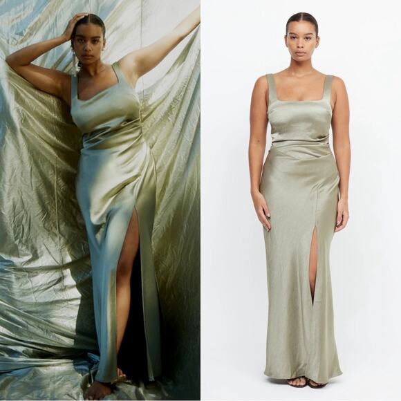 Bec and Bridge The Dreamer Square Neck Satin Maxi Dress Size 12 NWT Sage  Green - coffeafoods.com